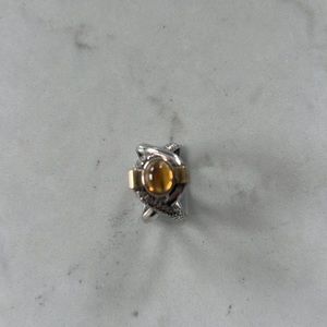 Silver ring with amber with touches of plated gold
